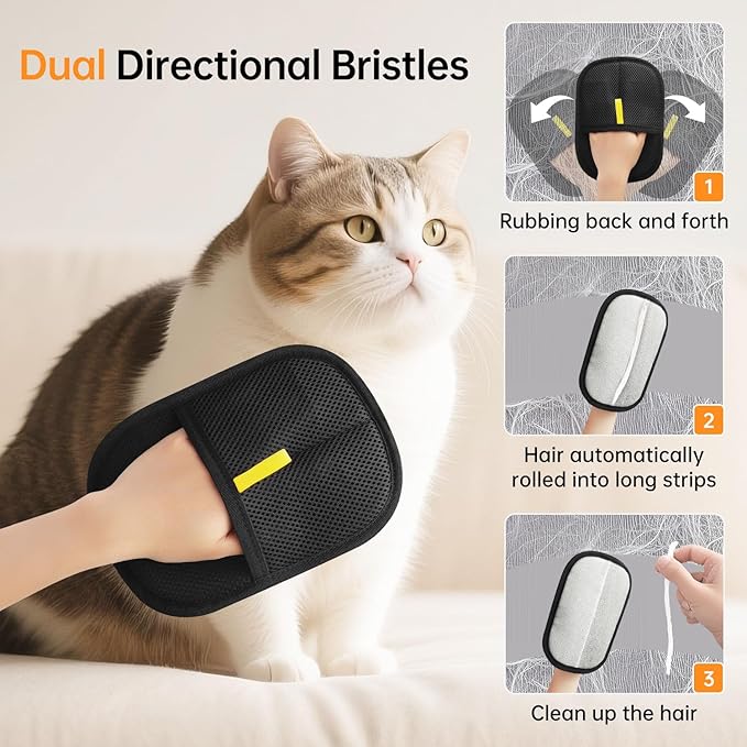 2 Pcs Pet Hair Removal Glove, Reusable Cat Dog Electrostatic Hair Remover Grooming Glove Brush Tool