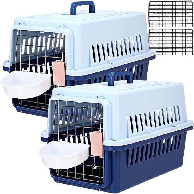 Maxdot 2 Set Travel Pet Carrier Hard-Sided Plastic Dog and Cat Kennel with Wire Door and Cooling Pad Fully Breathable Easy to Install Pet Carrier for Traveling Hiking Camping Veterinary Visits