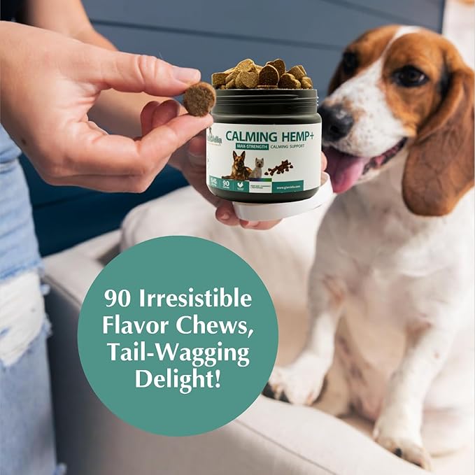Calming Chews for Dogs Hemp-Based Max Strength Anxiety Relief, Stress Relief for Fireworks, Thunderstorms, Travel & Separation – Chicken Flavor – 90 Soft Treats for Dogs