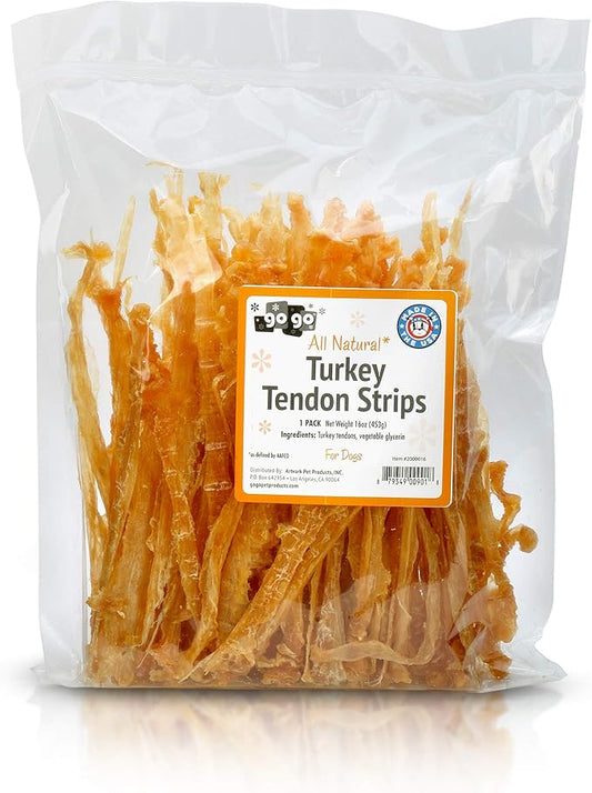 GOGO Turkey Tendon Strips Dog Chew Treats Sources and Made in The USA (1 lb)