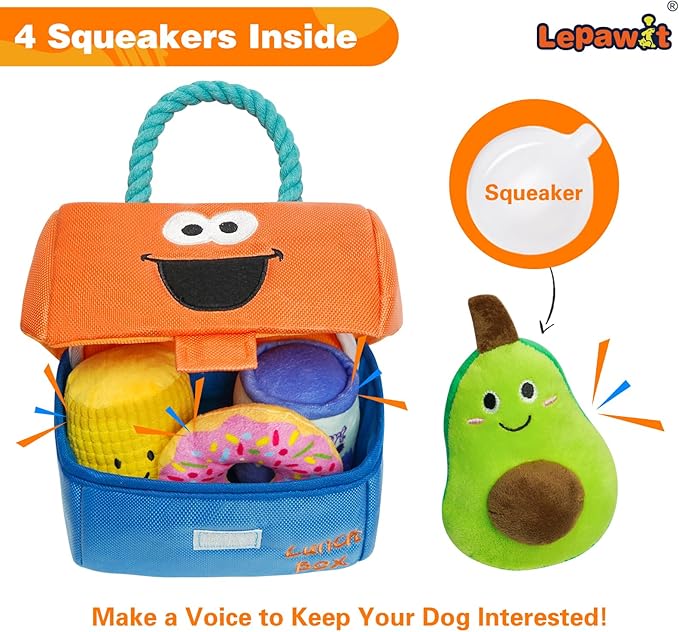 Hide and Seek Dog Toys, Squeaky Interactive Puzzle Dog Toys for Boredom and Stimulation, Dog Enrichment Toys with Rope for Small and Medium Dogs - Lunch Box