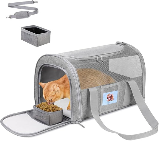 Pet Carrier 17Lx12Wx11H inches, Airline Approved,Pet Travel Carrier Bag for Small Cats and Dogs, Soft Dog Carrier for 1-25 LBS Pets,Dog Cat Carrier with Safety Lock Zipper (Grey)
