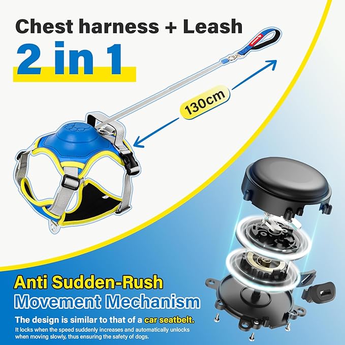 No Pull Dog Harness, 2 in 1 Retractable Harness with Auto-Lock, Reflective Breathable Mesh and Handle, Adjustable Leash Set for Small, Medium,Large Dogs,Cats (Color 2, XL)