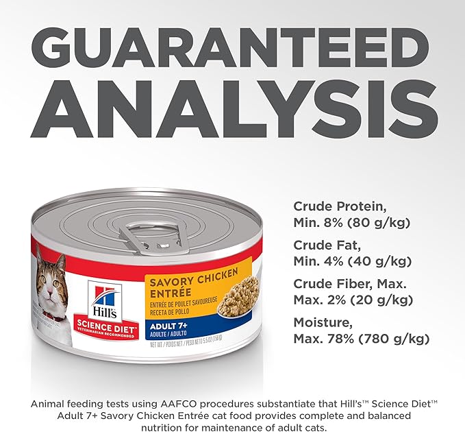 Hill's Science Diet Adult 7+, Senior Adult 7+ Premium Nutrition, Wet Cat Food, Chicken Minced, 5.5 oz Can, Case of 24