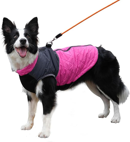 Warm Fleece Dog Coats for Medium Dogs,D-Rings Waterproof Puppy Jacket for Cold Winter,Pink XL
