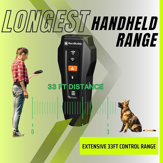 BarxBuddy 2nd Gen Dog Bark Deterrent Devices | Long Range Ultrasonic | Bark Collar Alternative | Dog Training Indoor/Outdoor | Rechargeable Anti Bark Device for Dogs (Black)