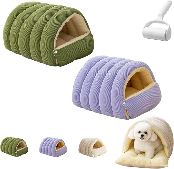 Cutypet Winter Cave, Cutypet Cat Winter Cave, Cute Cat Beds for Indoor Cats, Disassembled Design for Easier Cleaning, with Hair Remover, Suitable for Cats and Small Dogs (Green+Purple, Small)