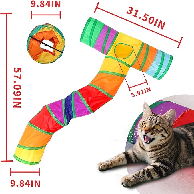 Pet Cat Tunnel, S-T Size Tunnels for Indoor Cats, Collapsible Pet Tunnel for Kitten, Puppy, Rabbit, 25cm-Wide Tunnels, Durable & Breathable, with Peek Hole Toy Ball