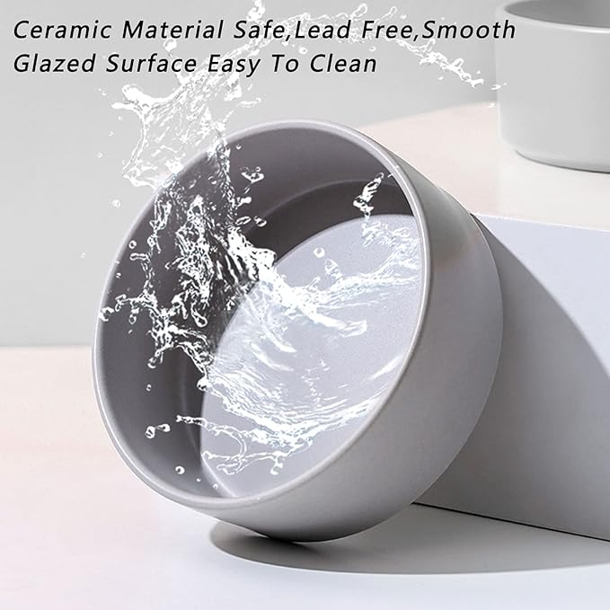 Petygooing Ceramic Dog Bowl Set with Wood Stand, Grey, 13.5OZ/5.1 in, Suitable for Cats & Small Dogs