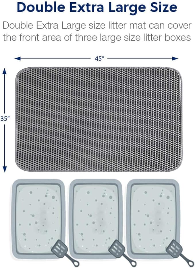 WePet Cat Litter Mat, Kitty Litter Trapping Mat, Honeycomb Double Layer Mats, No Phthalate, Urine Waterproof, Easy Clean, Scatter Control, Catcher Litter Tray Box Rug Carpet
