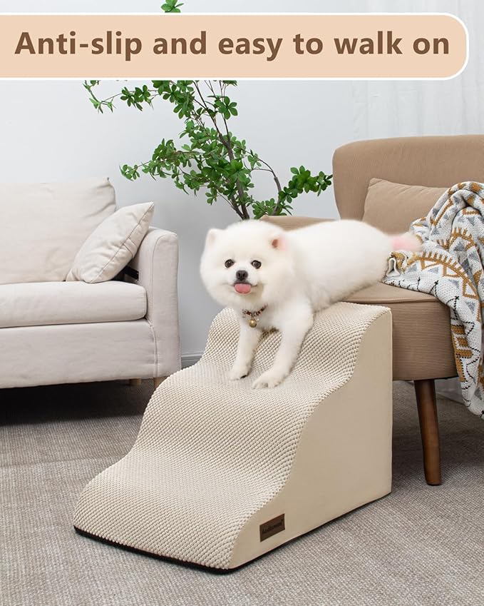 Dog Stairs for Small Dogs,3 Step Dog Ramp for Couch and Bed,Pet Stairs with Non-Slip Bottom for Old Cats,Indoor Pet Steps,Comfort,Durable,15.4" H