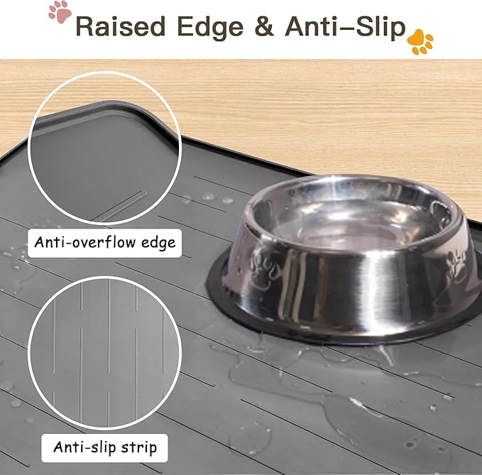 Largest Dog Food Mat, 48"x32" Silicone Dog and Cat Mat for Food and Water Bowls, Thinken Waterproof Non-Slip XXXL Pet Feeding Mat for Floors (Dark Blue)