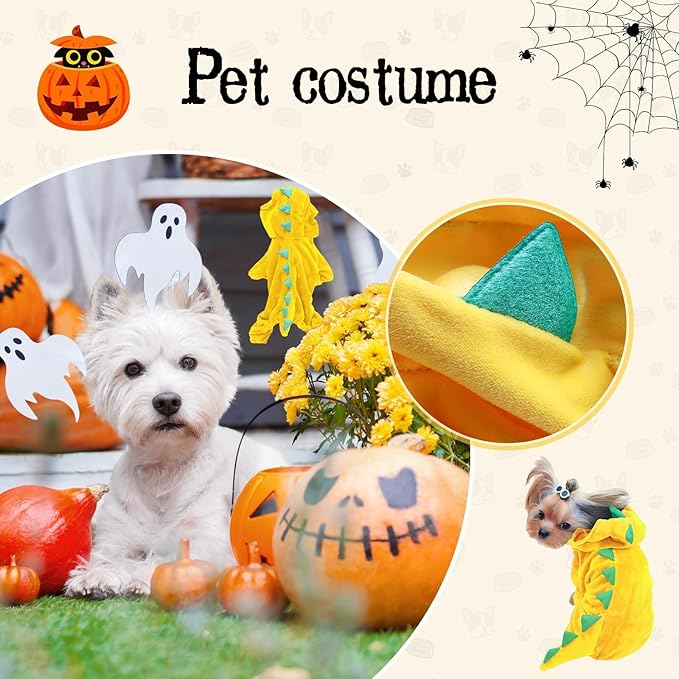 Hotumn Dinosaur Dog Halloween Costume Pet Dino Hoodie for Small Dogs (X-Small, Yellow)