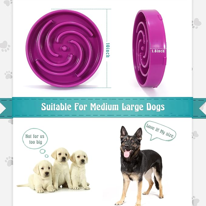 Whippy Slow Feeder Large Dog Bowl - Non Slip Maze Puzzle Bowl for Medium to Large Dogs - Purple
