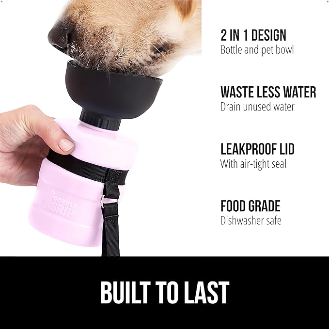 GORILLA GRIP Dog Water Bottle, Portable Water Bowl Dispenser for Dogs, 16 oz Leak Proof Pet Travel Squeeze Bottles, Food Grade Silicone, to Go Puppy Essentials, Hiking Camping Trip Accessories, Pink