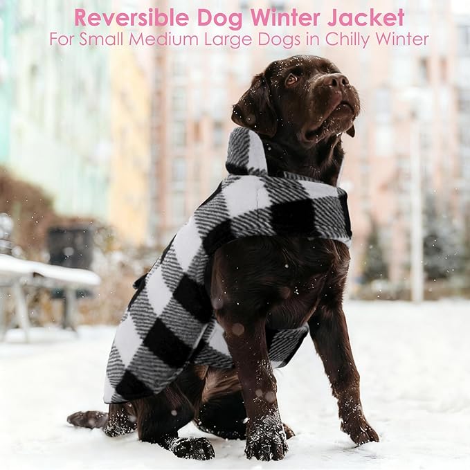 AOFITEE Dog Coat Plaid Dog Winter Coat for Large Dogs, Warm Dogs Jacket Christmas Sweater, Waterproof Pet Puffer Jacket, Reversible Pet Cold Weather Coats for Small Medium Large Pets, Black XXL