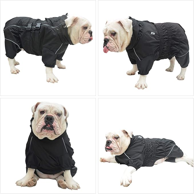 Dogs Waterproof Jacket, Lightweight Waterproof Jacket Reflective Safety Dog Raincoat Windproof Snow-Proof Dog Vest for Pugs English French Bulldog American Pit Bull Black B-L
