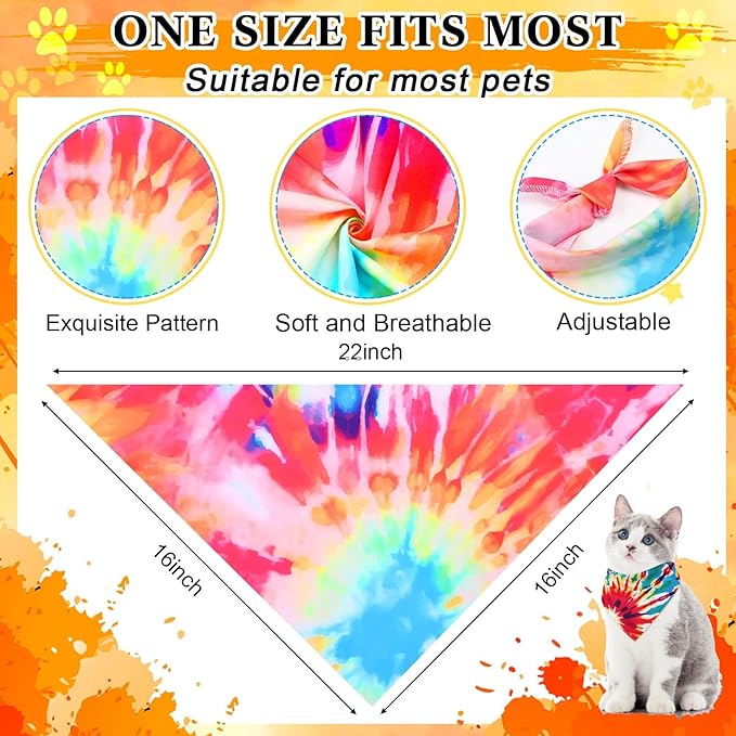 Geyoga 240 Pcs Halloween Dog Bandanas Bulk Thanksgiving Pet Bandanas Adjustable Fall Triangle Dog Grooming Scarf Bibs Kerchief for Small Medium Large Cats Pet Costume A(Tie Dye)