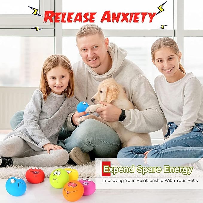 Squeaky Dog Toys Latex Rubber Soft Dog Squeaky Toys Squeaky Chewing Teething Fetching Dog Balls Puppy Toys Gifts for Pets Medium Small Dogs 6Pcs/Set