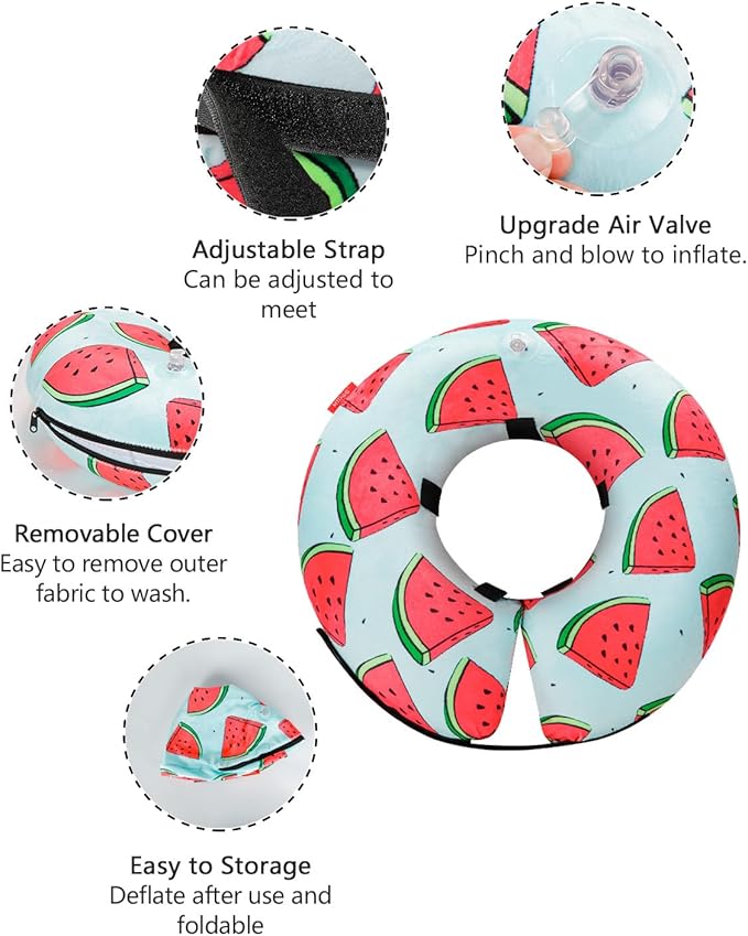 MIDOG Inflatable Dog Cone Alternative for After Surgery - Soft Protective Donut Collar Prevents Licking, Comfortable Recovery E-Collar Alternative for Small Medium Large Dogs (Watermelon,L)