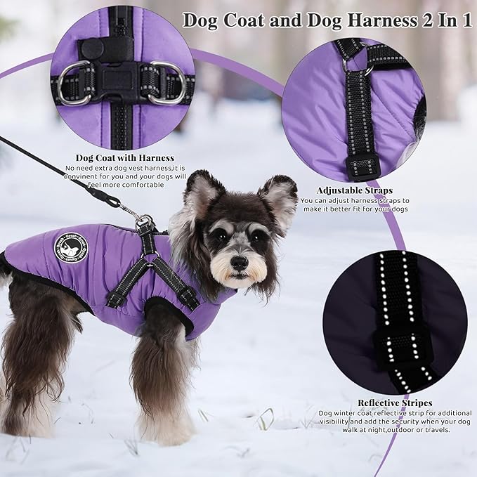 Gyuzh Dog Coat with Harness Puppy Coats Small Dog Harness Jacket Winter Waterproof Jackets for Smal Medium Large Dogs