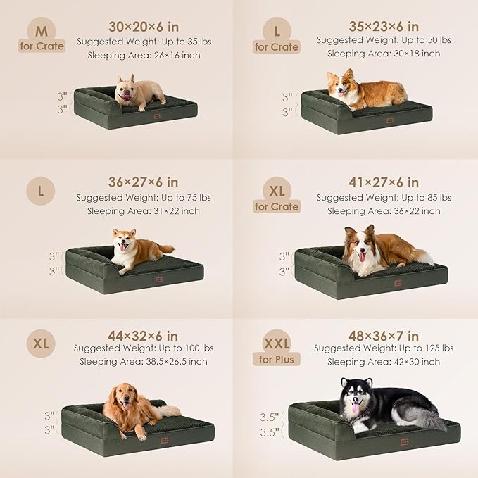 EHEYCIGA Memory Foam Dog Bed XLarge Sized Dogs, Extra Large Dog Bed Orthopedic with Washable Removable Cover, Waterproof XL Pet Bed Couch, 44x33x6 Inches, Dark Green