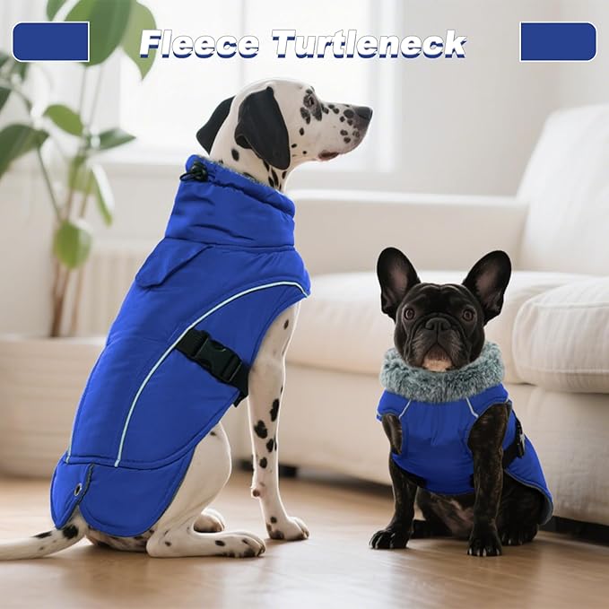 DENTRUN Medium Dog Winter Jacket - Warm Reflective Windproof Coat, Adjustable Neck & Snap Closure, Water Repellent Thick Fleece Vest, Fleece Lined for Beagle Pug, Blue, M