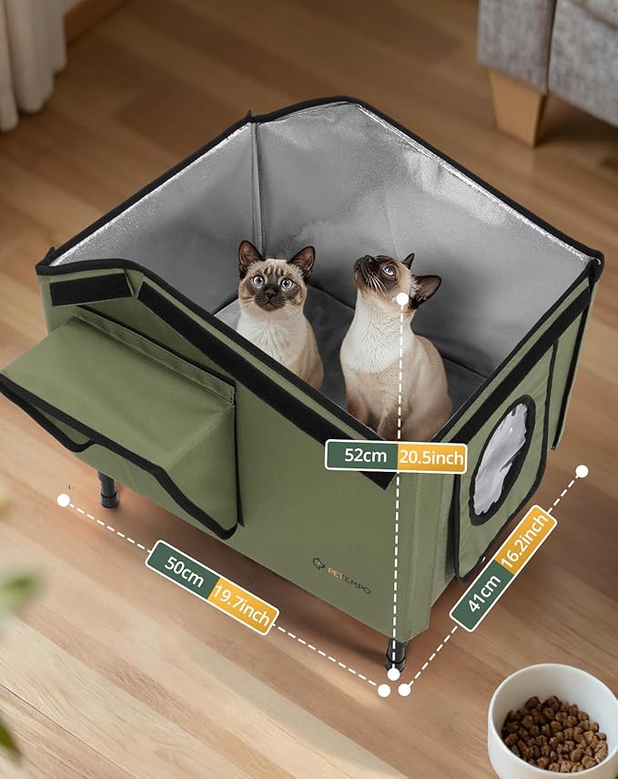 Heated Outdoor Cat House Weatherproof, 20"x16" Insulated Feral Cat Shelter with Pet Heating Pad, Escape Door & Observation Window for Kitten Puppy, UL Certified