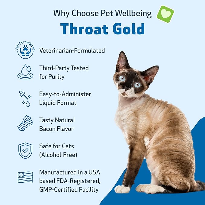 Pet Wellbeing Throat Gold for Cats - Supports Occasional Cough & Throat Discomfort, Healthy Airway, Mucilage Herbs - Vet-Formulated Herbal Supplement - 4 oz (118 ml)