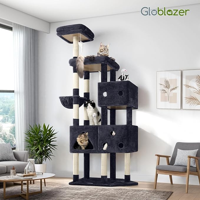 Globlazer Extra Large Cat Tower, 81-inch Tall Cat Tree for Big Cats 20 lbs, XXL Heavy Duty Cat Scratching Tower for Indoor Adult Cats with 3 Cat Condos, 8 Scratching Posts, F81, Dark Grey
