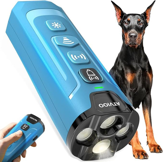 Dog Bark Control Device - 6-in-1 Training Modes Dog Bark Deterrent Device with 3X Ultrasonic Emitter, Safe & Effective Control Excessive Barking for Home & Outdoor (Blue)