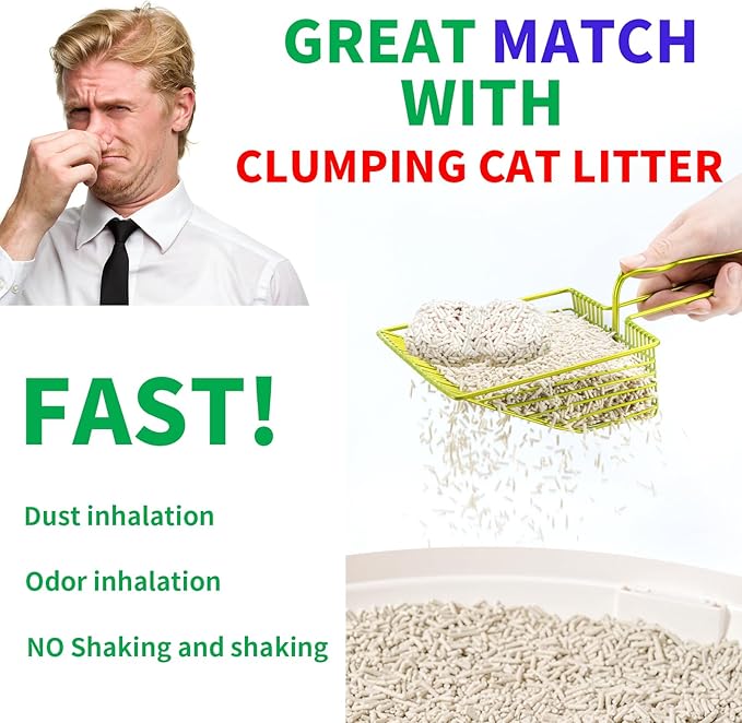 DHXYZZB Cat Litter Scoop, Metal Cat Litter Scooper Kitty Poop Scooper Stand for Litter Box, Fast Sifting Non-Stick Large Cat Poop Sifting cat Scooper (Only Scoop) (Green, Small)