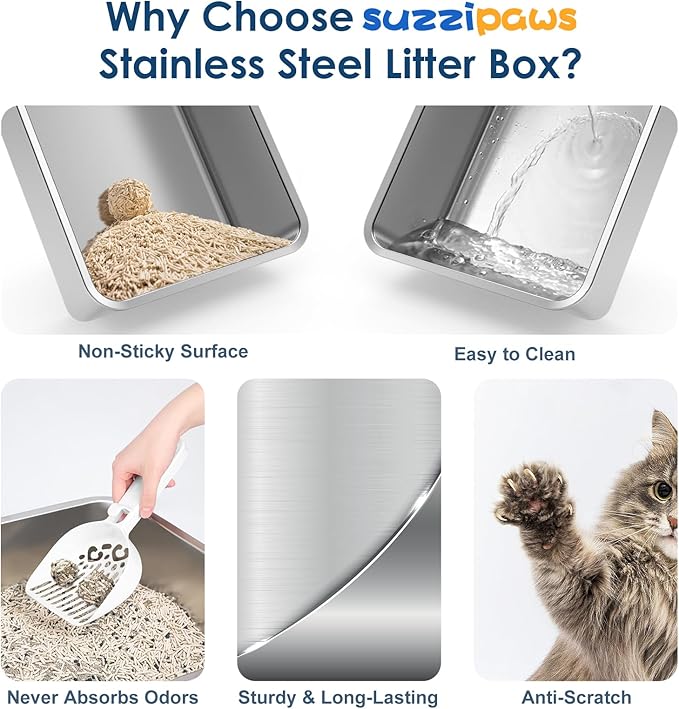 Enclosed Stainless Steel Litter Box with Lid Extra Large Litter Cat Box for Big Cats XL Metal Litter Pan Tray with High Sides Enclosure, Anti-Leakage, Easy Cleaning (Orange)