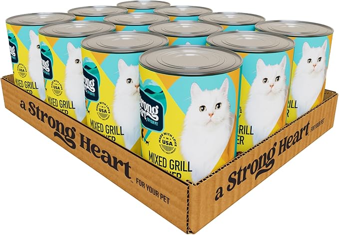 A Strong Heart Canned Wet Cat Food, Mixed Grill Dinner - 13.2 oz Cans (Pack of 12), Made in The USA with Real Chicken & Liver