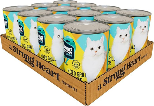 A Strong Heart Canned Wet Cat Food, Mixed Grill Dinner - 13.2 oz Cans (Pack of 12), Made in The USA with Real Chicken & Liver
