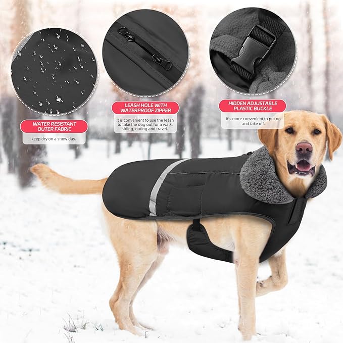 Doglay Dog Coat, Waterproof Dog Jacket Pet Winter Coat for Cold Weather with Thicken Furry Collar, Reflective Puppy Winter Jacket Warm Fleece Lining for Small Medium Large Pets