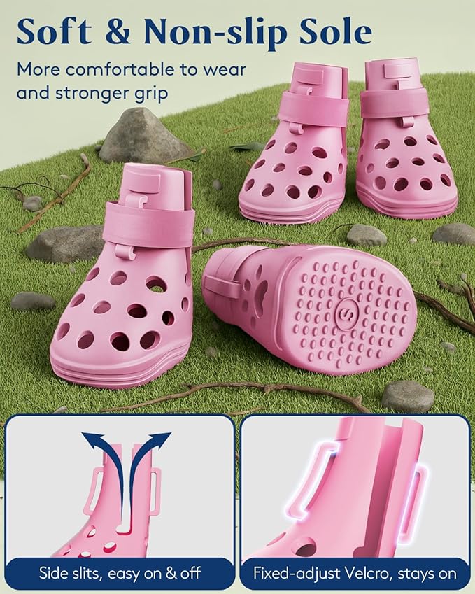 Dog Shoes for Hot Pavement, Breathable Dog Boots Paw Protectors with Adjustable Straps & Non-Slip Sole, Easy On & Off, Waterproof, Easy-Cleaning (Pink, S)