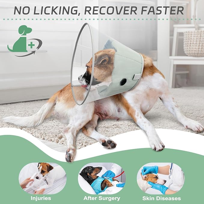Dog Cone Collar to Stop Licking, Clear Elizabeth Recovery Collar with Soft Pad for Large, Medium, Small Dogs, Pet Head Cone Alternative After Surgery, Neutering, Injury (XL)