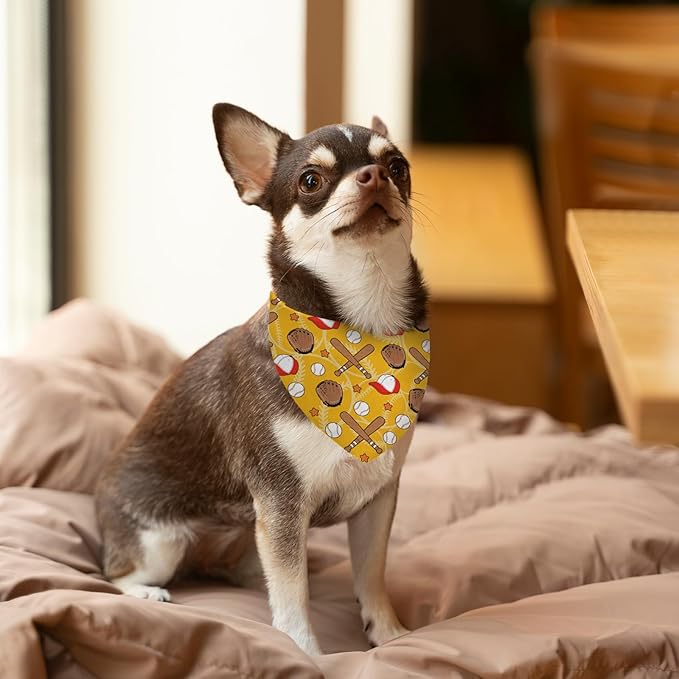 Baseball Dog Bandanas 2 Pcs, Puppy Gifts, Pet Scarf for Dog Girl, Baseball Triangle Puppy Scarf Kerchief Bandana, Small Medium Pet Dogs On Sport for Dogs Lovers