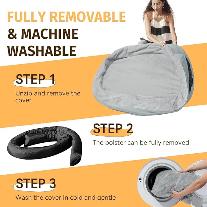 Orthopedic Waterproof Large Dog Bed: Memory Foam Washable Dog Bed with Bolsters - Removable Orthopedic Cover for Medium L XL Large Sized Pet - Non-Slip Bottom - Silver