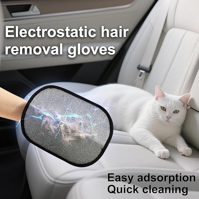 Pet Hair Removal Gloves, Electrostatic Cats and Dogs Pet Hair Removal Tool, Suitable for All Pets, Reusable and Easy to Use (2 Pcs)