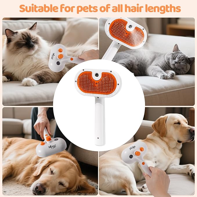 Cat Steam Brush-3 in 1 Pet Brush,Dog Shedding Tool Self Cleaning Pet Spray Depilation Comb with Release Button,Dog Steam Brushs,Cat Grooming Supplies for Long Short Haireds