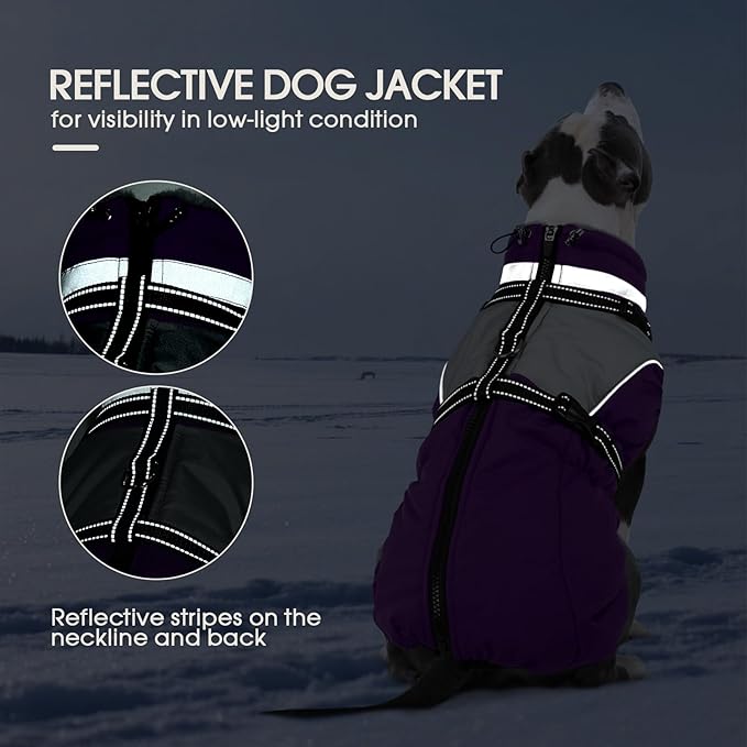 Kuoser Dog Coat, 2 in 1 Dog Jacket with Harness Built in, Winter Waterproof Puppy Puffer Jacket Snowsuit for Small Medium Large Dogs, Cold Weather Reflective Pet Fleece Vest with Zipper