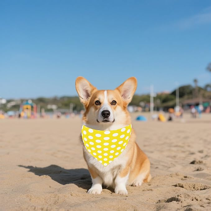7 PCS Medium Polka Dot Dog Bandanas Hemming Seam Edge Dog Bandana for Small Dogs Print One Side Large Cats Scarfs Party Grooming M
