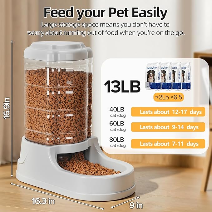Kenond 9.5L Gravity Large Dog Feeder, Automatic Dog Food Dispenser, Suitable for Indoor/Outdoor