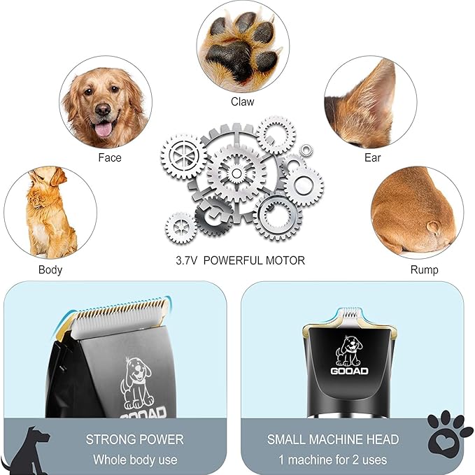 Dog Clippers Grooming Kit and Paw Trimmer,Cordless,Low Noise, Electric Quiet,Rechargeable, Dog Trimmer Grooming, Pet Hair Clippers for Thick Coats,Shaver for Small and Large Dogs Cats(Black)