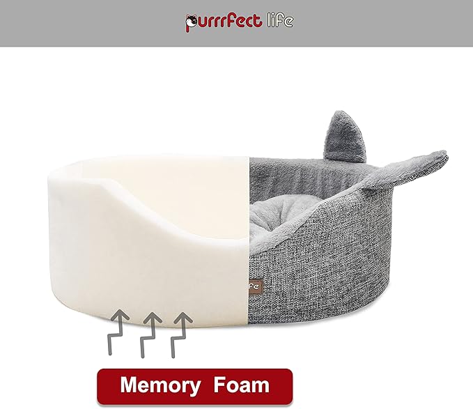 Oval Pet Beds for Cats and Small Dogs, Snuggery Bolster Pet Bed, Ultra Soft Short Plush, Washable High Resilience PP Cotton, and More (Medium, Gray)