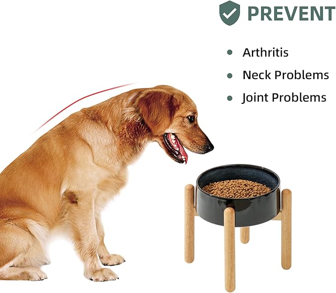 Ceramic 8.2inch Raised Dog Bowl with Stand for Large - Breed Dogs, Pet Food and Water Feeder(Single Bowl with Stand - Starry Sky)