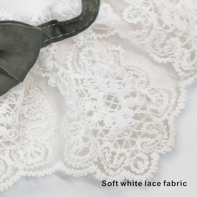 Elegant Lace Cat Collar with Cute Bow,Kitty Necklace with Bow Tie and Pearl,Pet Lace Bib Collar with Cute Bow,Cat Princess Costumes,Green,1 Piece