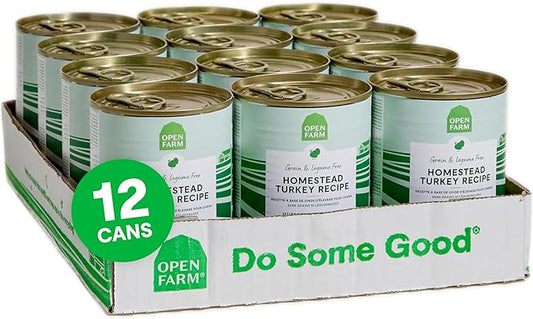Open Farm Canned Dog Food, Pate for Complete & Balanced Nutrition, Grain Free and Legume-Free, Homestead Turkey Recipe, 12.5oz Cans (Pack of 12)